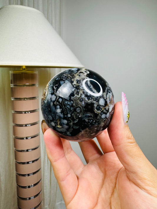 Black Flower Agate Sphere