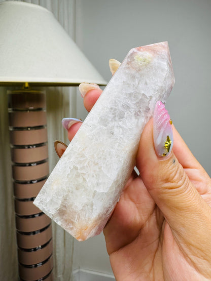 Pink Flower Agate Tower