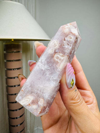 Pink Flower Agate Tower