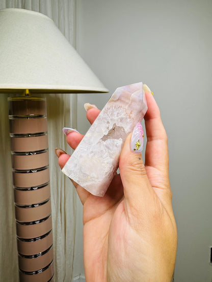 Pink Flower Agate Tower