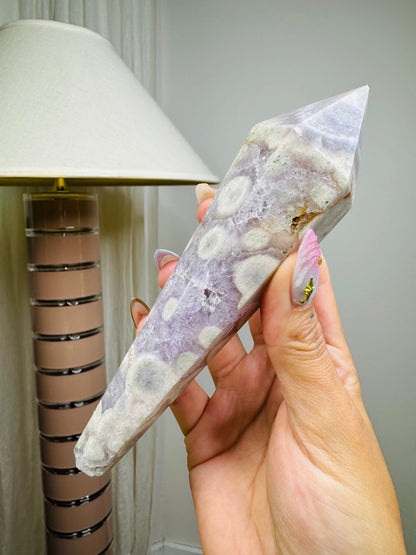 Pink Flower Agate Wand