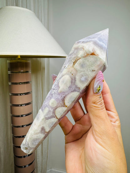 Pink Flower Agate Wand