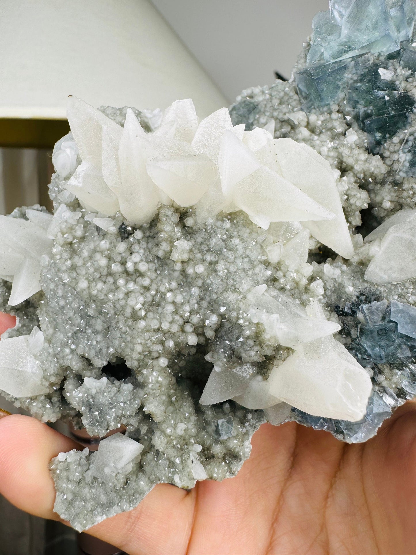 Blue Cubic Fluorite and Dogtooth Calcite Specimen