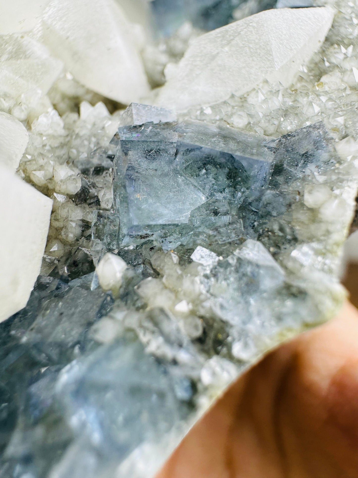 Blue Cubic Fluorite and Dogtooth Calcite Specimen