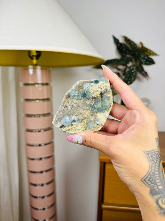 Green Fluorite and Quartz Specimen