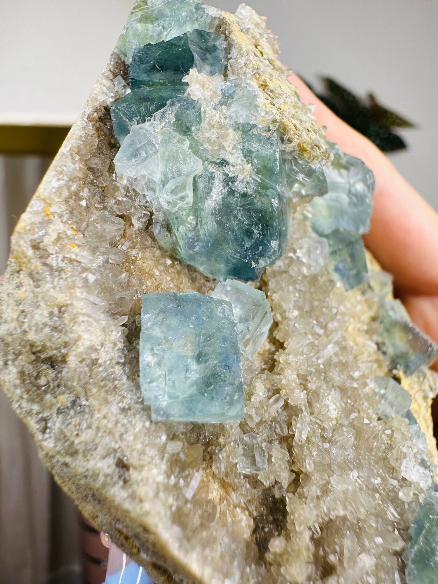 Green Fluorite and Quartz Specimen