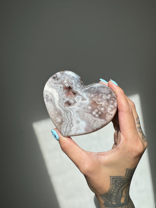 Druzy Pink/Grey Amethyst Heart Stand Included