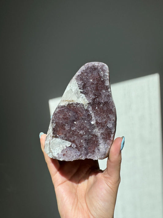 Red/Purple Rainbow Amethyst with Calcite Cutbase