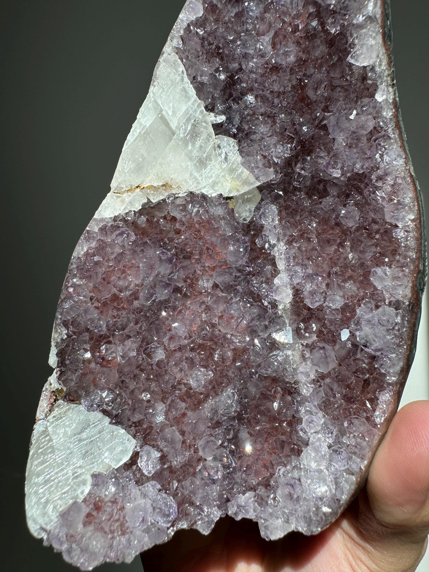 Red/Purple Rainbow Amethyst with Calcite Cutbase