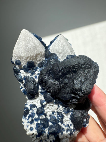 Blueberry Fluorite on Candle Quartz Specimen