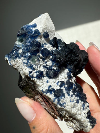 Blueberry Fluorite on Candle Quartz Specimen