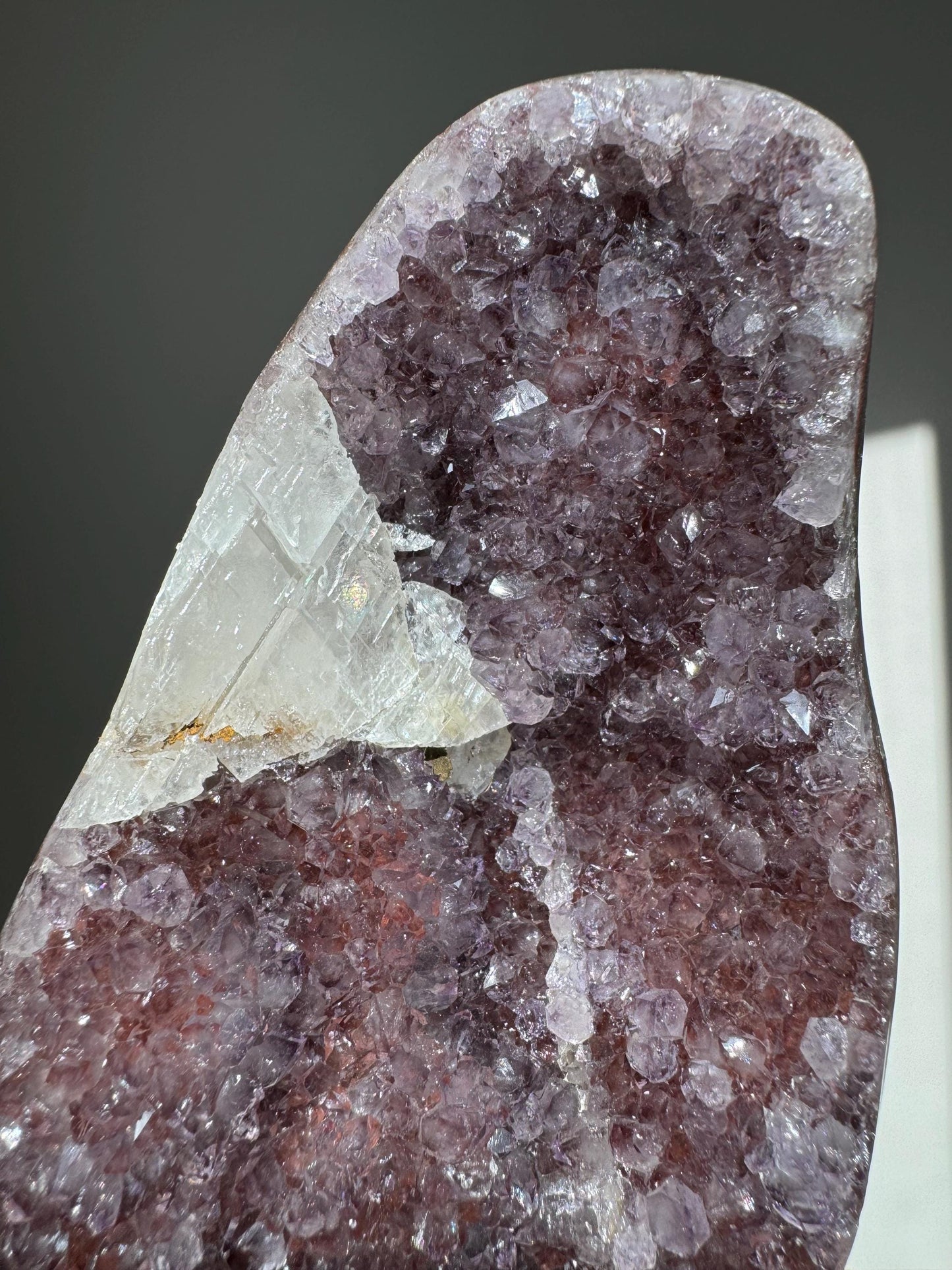 Red/Purple Rainbow Amethyst with Calcite Cutbase