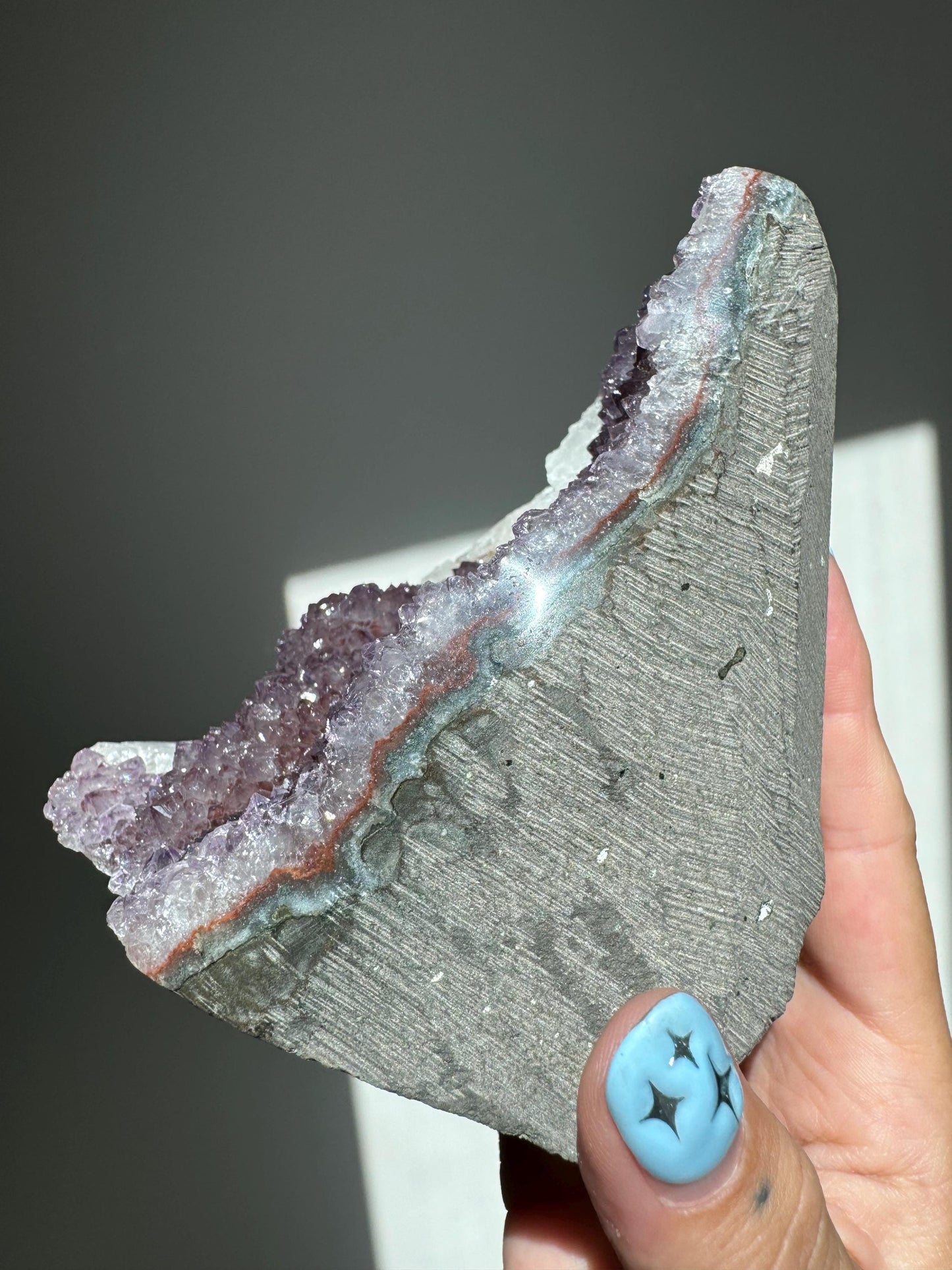 Red/Purple Rainbow Amethyst with Calcite Cutbase