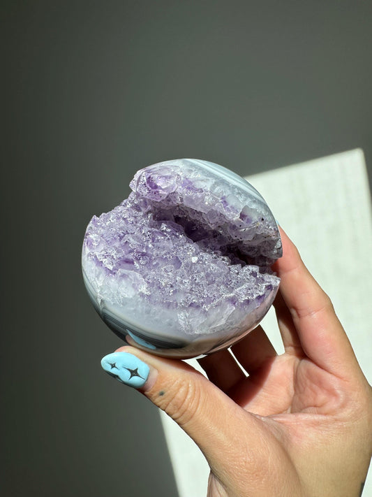 Amethyst Agate Druzy Banded Sphere