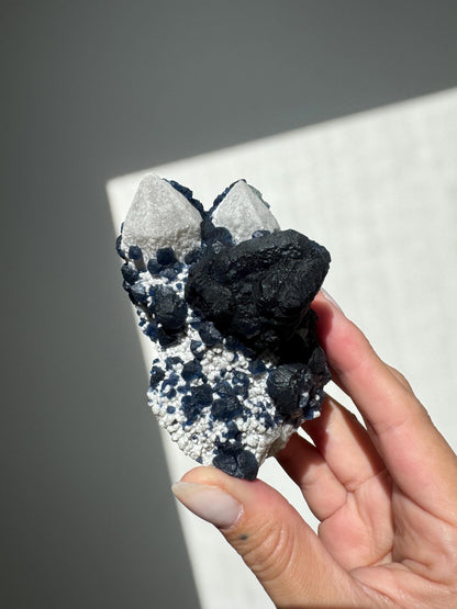 Blueberry Fluorite on Candle Quartz Specimen