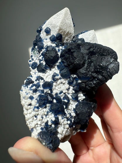 Blueberry Fluorite on Candle Quartz Specimen