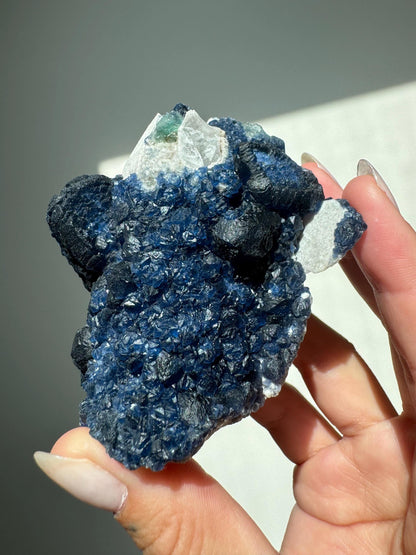 Blueberry Fluorite on Candle Quartz Specimen