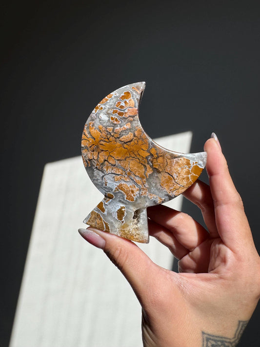 Golden Maligano Jasper Standing Crescent Moon