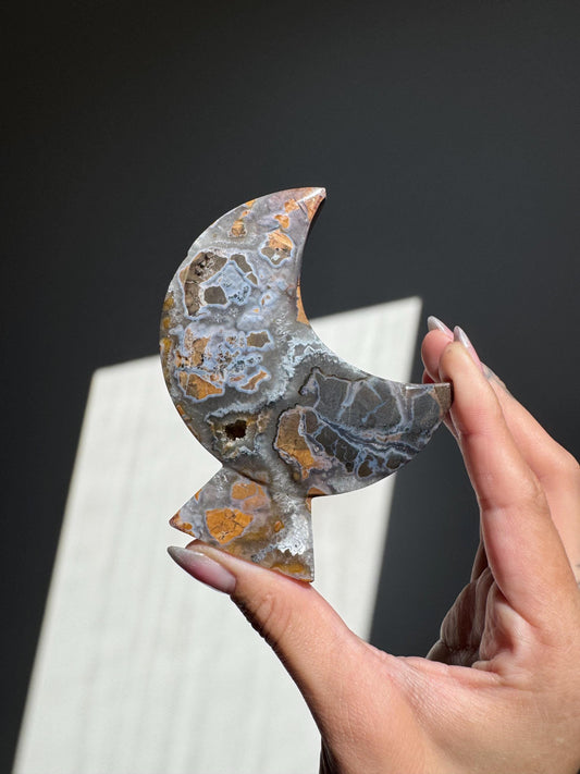 Golden Maligano Jasper Standing Crescent Moon
