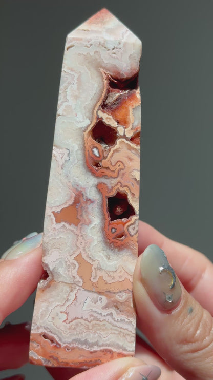 Sugar Druzy Pink Lace Agate Tower