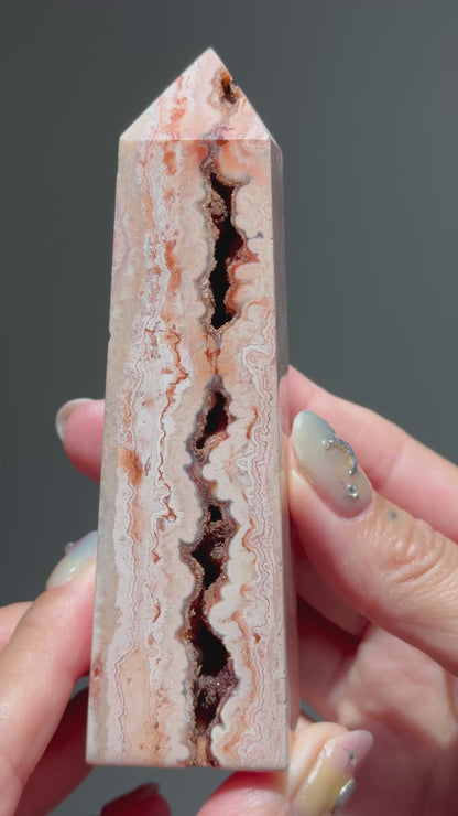 Druzy Pink Lace Agate Tower