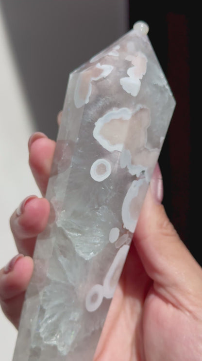 Green Flower Agate Scepter