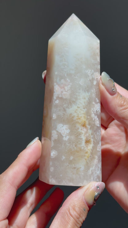 Peachy Flower Agate Tower