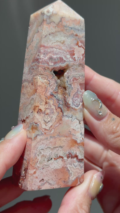 Druzy Pink Lace Agate Tower