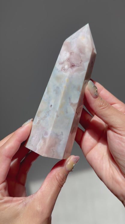 Soft Druzy Rainbow Pastel Grey Flower Agate Tower