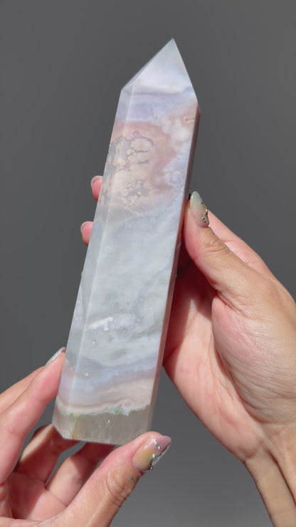 Soft Rainbow Pastel Grey Flower Agate Tower