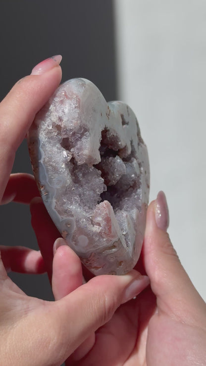 Druzy Pink/Grey Amethyst Heart Stand Included