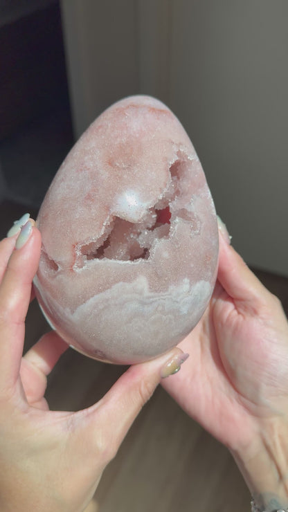 Large Portal Pink Amethyst Druzy Egg on Stand