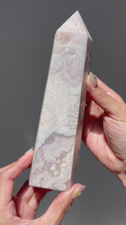 Pastel Pink/Soft Grey Flower Agate Tower