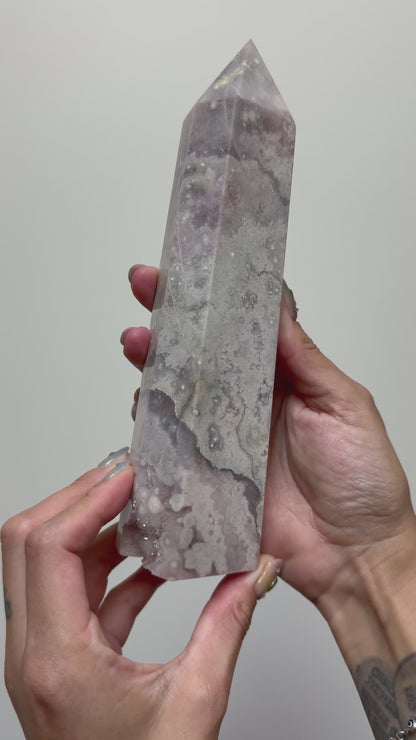 Pastel Pink/Soft Grey Flower Agate Tower