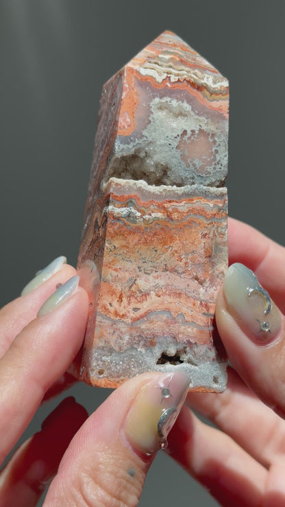 Pink Lace Agate Tower with Druzy