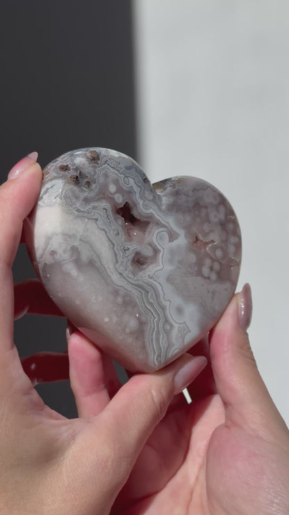 Druzy Pink/Grey Amethyst Heart Stand Included
